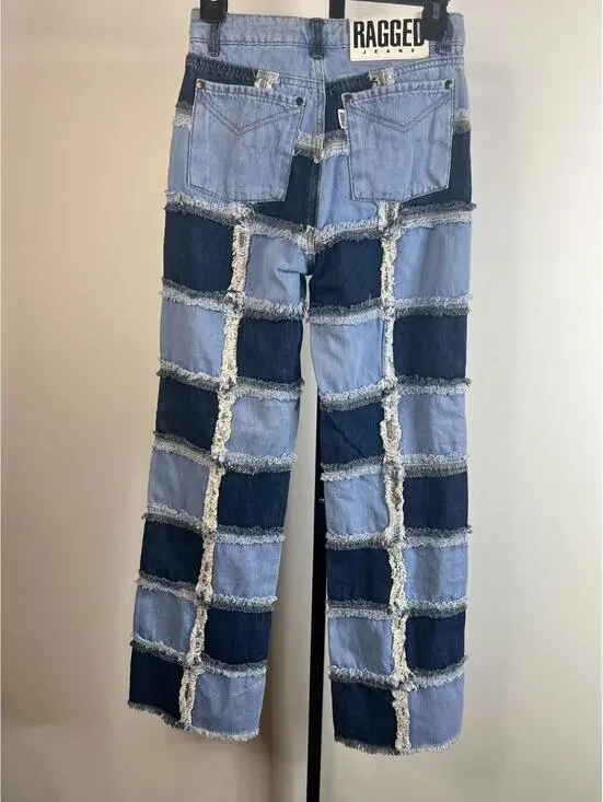 RAGGED JEANS Womens 24 Blue Two-Tone Patchwork Frayed Seams Denim RJSS2101020BDN - Picture 5 of 14